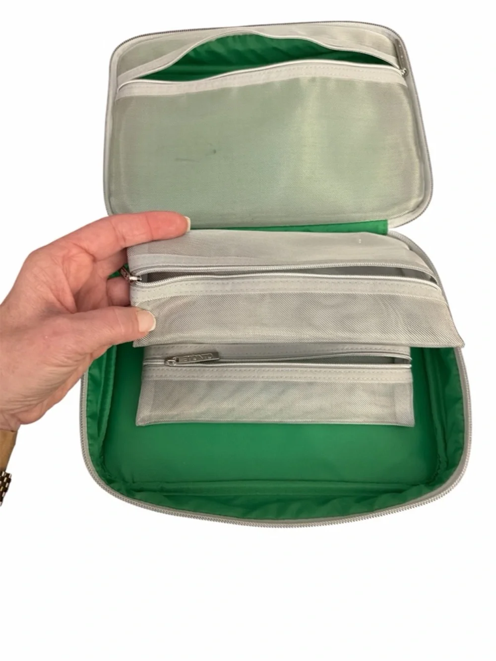 Clinique Fluffy Makeup Train Case Bag + 2 Removable Small Bags ~ Sliver
